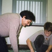 Earl helping students build a space station, Brussels
